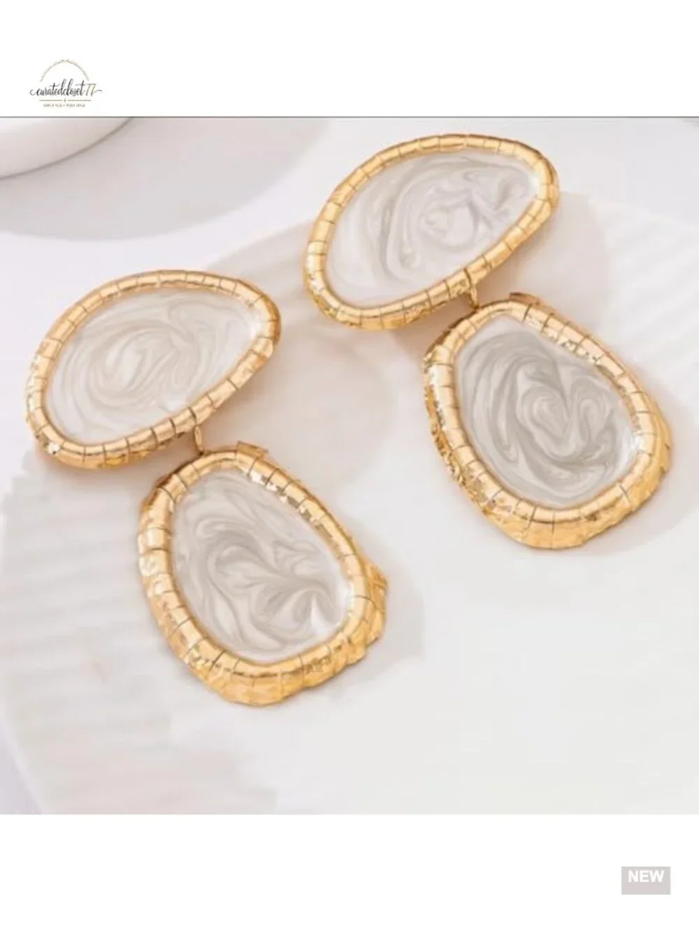 Vintage Chunky Gold Statement Earrings Bold Double Oval Dangle